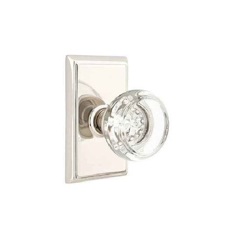 Emtek Glass Knob 2-3/8" Backset Privacy with Rectangular Rose for 1-1/4" to 2" Door - Reversible in Polished Nickel Lifetime