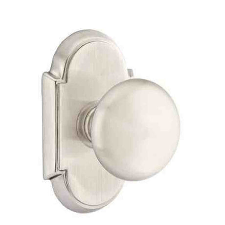 Emtek Knob 2-3/8" Backset Passage with # 8 Rose for 1-1/4" to 2" Door - Reversible in Satin Nickel