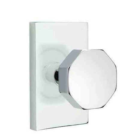 Emtek Knob Dummy Pair with Modern Rectangular Rose for 1-1/4" to 2" Door - Reversible in Polished Chrome