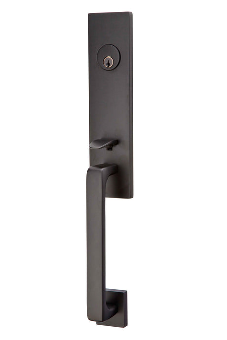 Emtek Lever Left Hand 2-3/8" and 2-3/4" Backset Single Cylinder Davos Tubular Handleset in Flat Black
