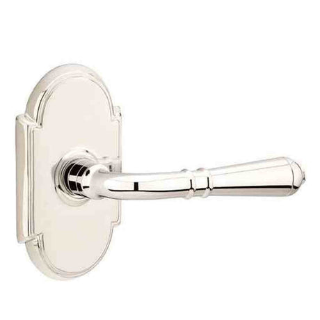 Emtek Lever Left Hand 2-3/8" Backset Passage with # 8 Rose for 1-1/4" to 2" Door in Polished Nickel Lifetime