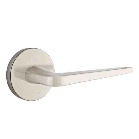 Emtek Lever Left Hand 2-3/8" Backset Privacy with Disk Rose for 1-1/4" to 2" Door in Satin Nickel