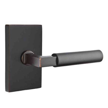 Emtek Lever Left Hand 2-3/8" Backset Privacy with Modern Rectangular Rose for 1-1/4" to 2" Door in Oil Rubbed Bronze