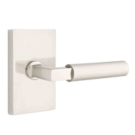 Emtek Lever Left Hand 2-3/8" Backset Privacy with Modern Rectangular Rose for 1-1/4" to 2" Door in Satin Nickel