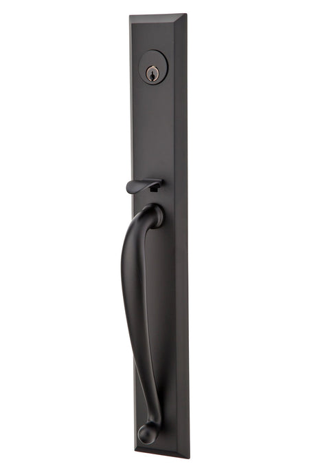 Emtek Lever Right Hand 2-3/8" and 2-3/4" Backset Single Cylinder Jefferson Tubular Handleset in Flat Black
