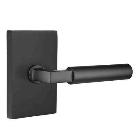Emtek Lever Right Hand 2-3/8" Backset Passage with Modern Rectangular Rose for 1-1/4" to 2" Door in Flat Black