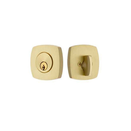 Emtek Modern Single Cylinder Deadbolt with 2-3/8" and 2-3/4" Backset for 1-3/4" Door - Reversible in Satin Brass