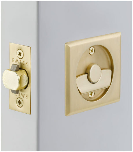 Emtek 2135US4 satin brass privacy pocket door lock