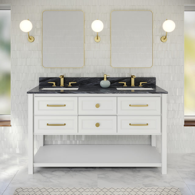 Jeffrey Alexander Kipling 60" White Double Sink Bathroom Vanity with Grey Marble Top - 8 in. Widespread Faucet Top