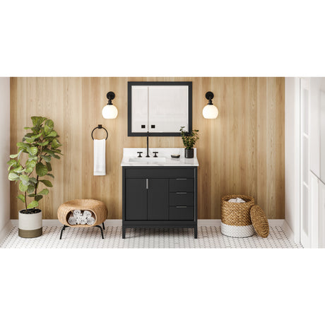 Jeffrey Alexander Theodora 36" Black Single Sink Bathroom Vanity with Calacatta Vienna Quartz Top - 8 in. Widespread Faucet Top