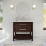 Jeffrey Alexander Kipling 37" Dark Walnut Single Sink Bathroom Vanity with White Carrara Marble Top - Single-Hole Faucet Top - VKITKIP36DWWCR