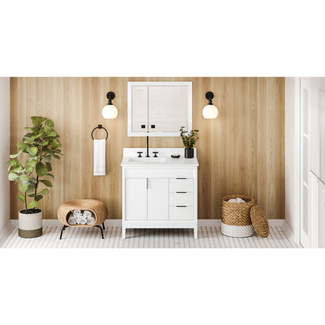 Jeffrey Alexander Theodora 36" White Single Sink Bathroom Vanity with White Quartz Top - 8 in. Widespread Faucet Top