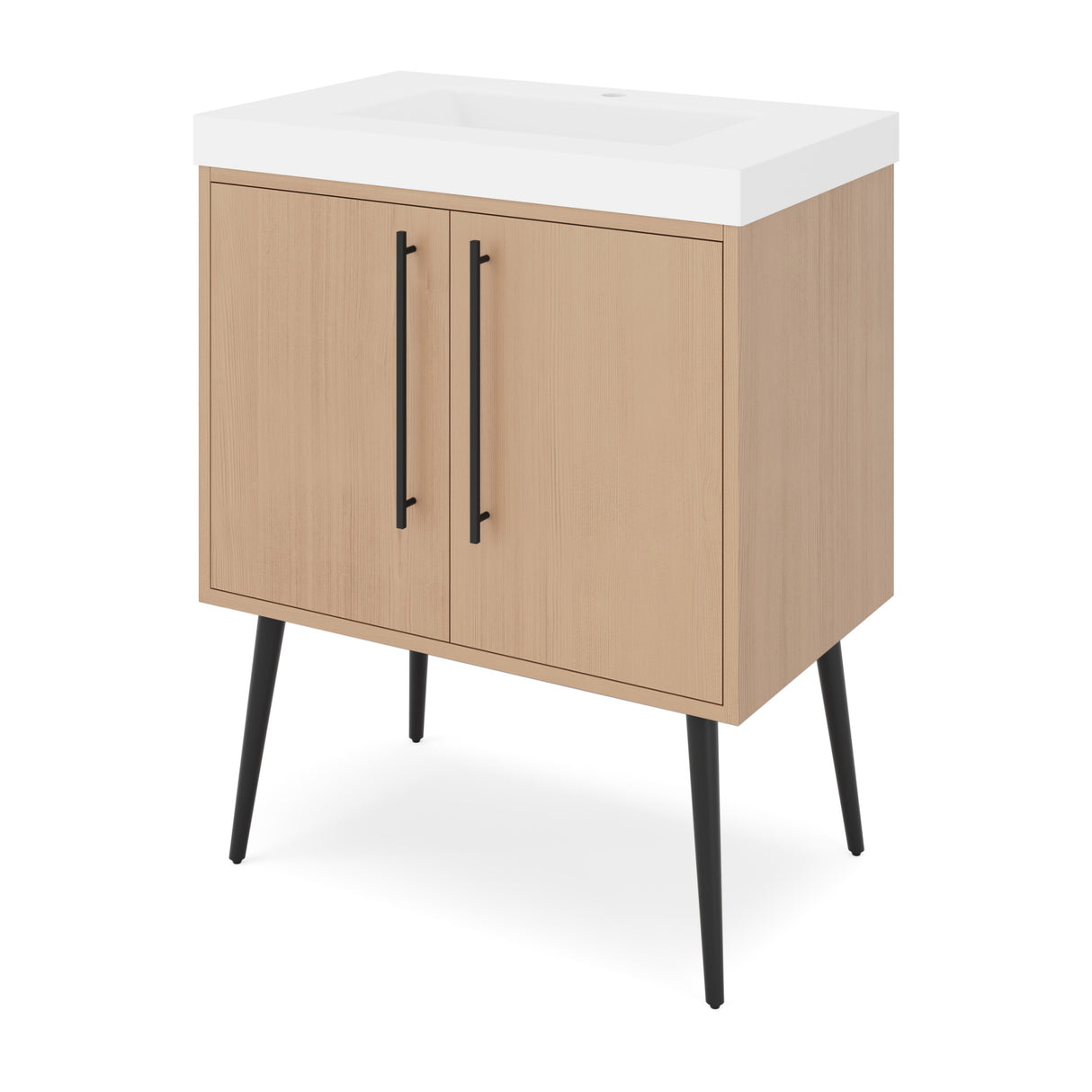 Jeffrey Alexander Tempest 30" Natural Oak Single Sink Bathroom Vanity with White Resin Top - Single-Hole Faucet Top - VKTEM30NOPRE