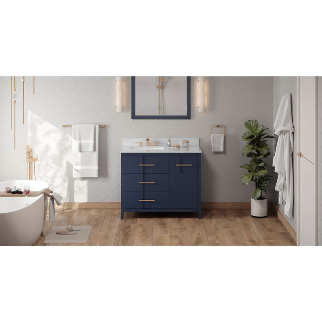 Jeffrey Alexander Katara 42" Hale Blue Single Sink Bathroom Vanity with White Carrara Marble Top - 8 in. Widespread Faucet Top