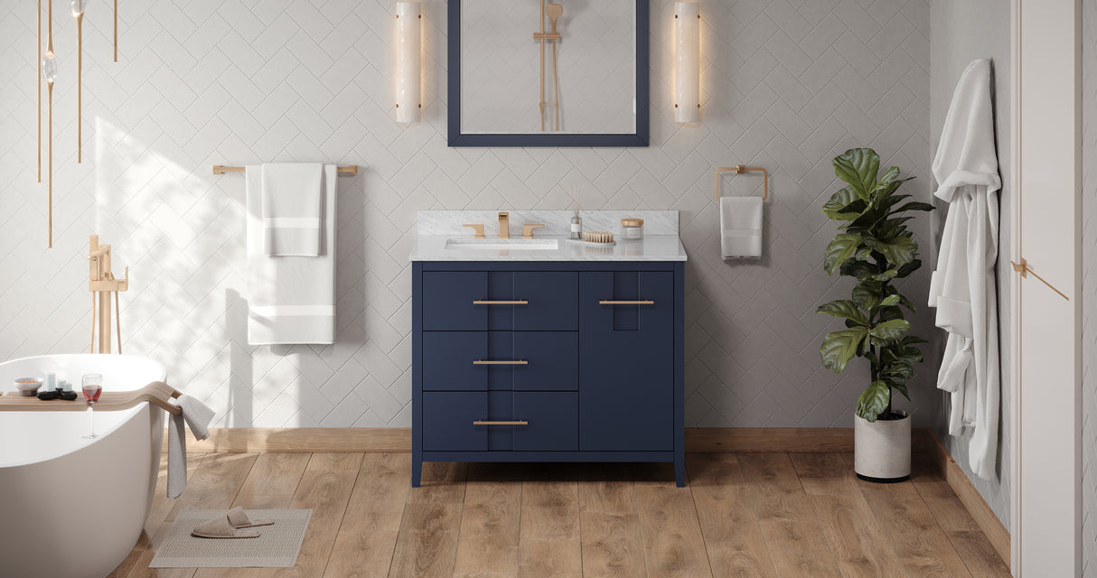 Jeffrey Alexander Katara 42" Hale Blue Single Sink Bathroom Vanity with White Carrara Marble Top - 8 in. Widespread Faucet Top product image 7