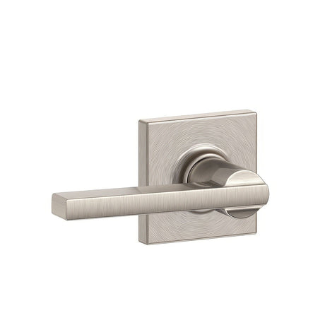Schlage F10LAT619COL satin nickel passage door lever