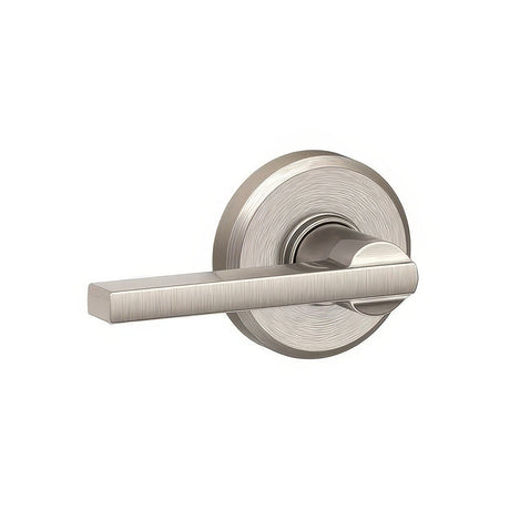 Schlage F10LAT619GSN satin nickel passage door lever