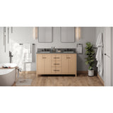 Jeffrey Alexander Katara 60" Natural Oak Double Sink Bathroom Vanity with Grey Quartz Top - 8 in. Widespread Faucet Top