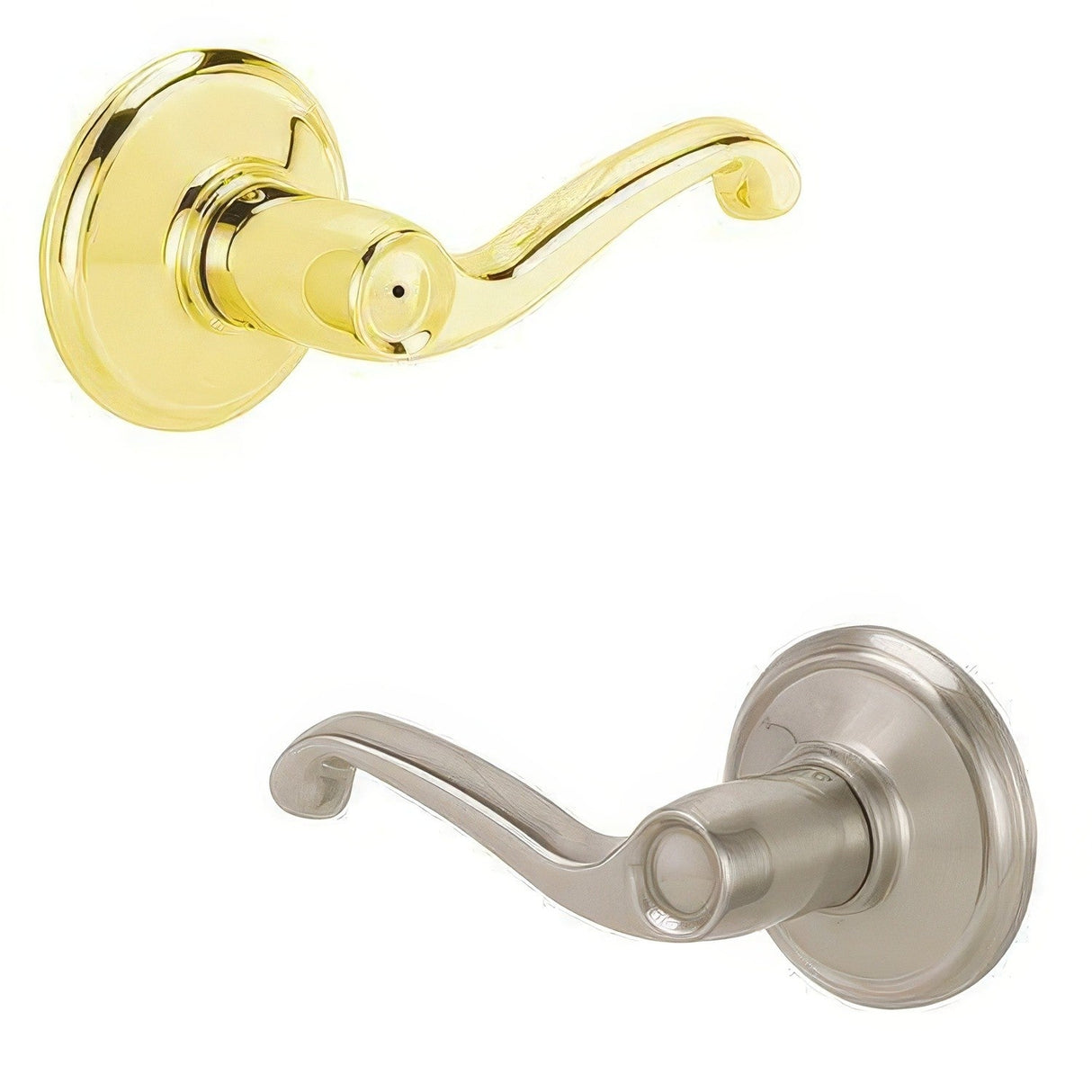 Schlage F40FLA605619RH polished brass x satin nickel privacy door lever