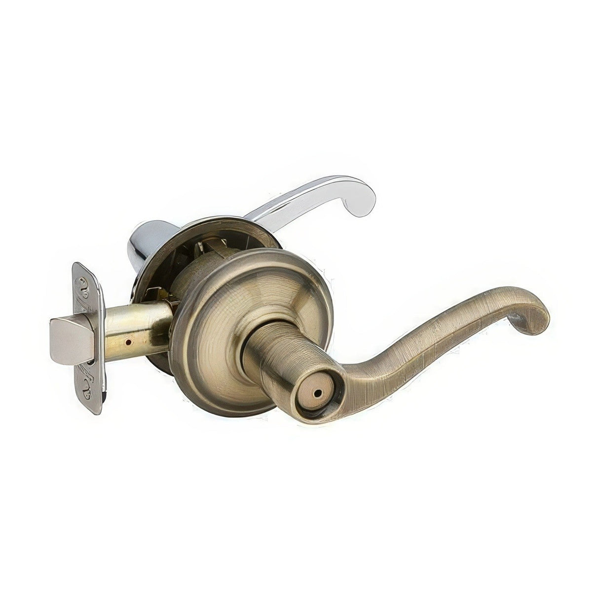 Schlage F40FLA609625RH antique brass x polished chrome privacy door lever