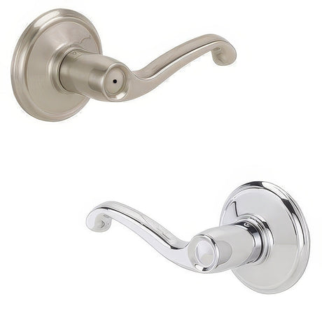Schlage F40FLA619625RH satin nickel x polished chrome privacy door lever
