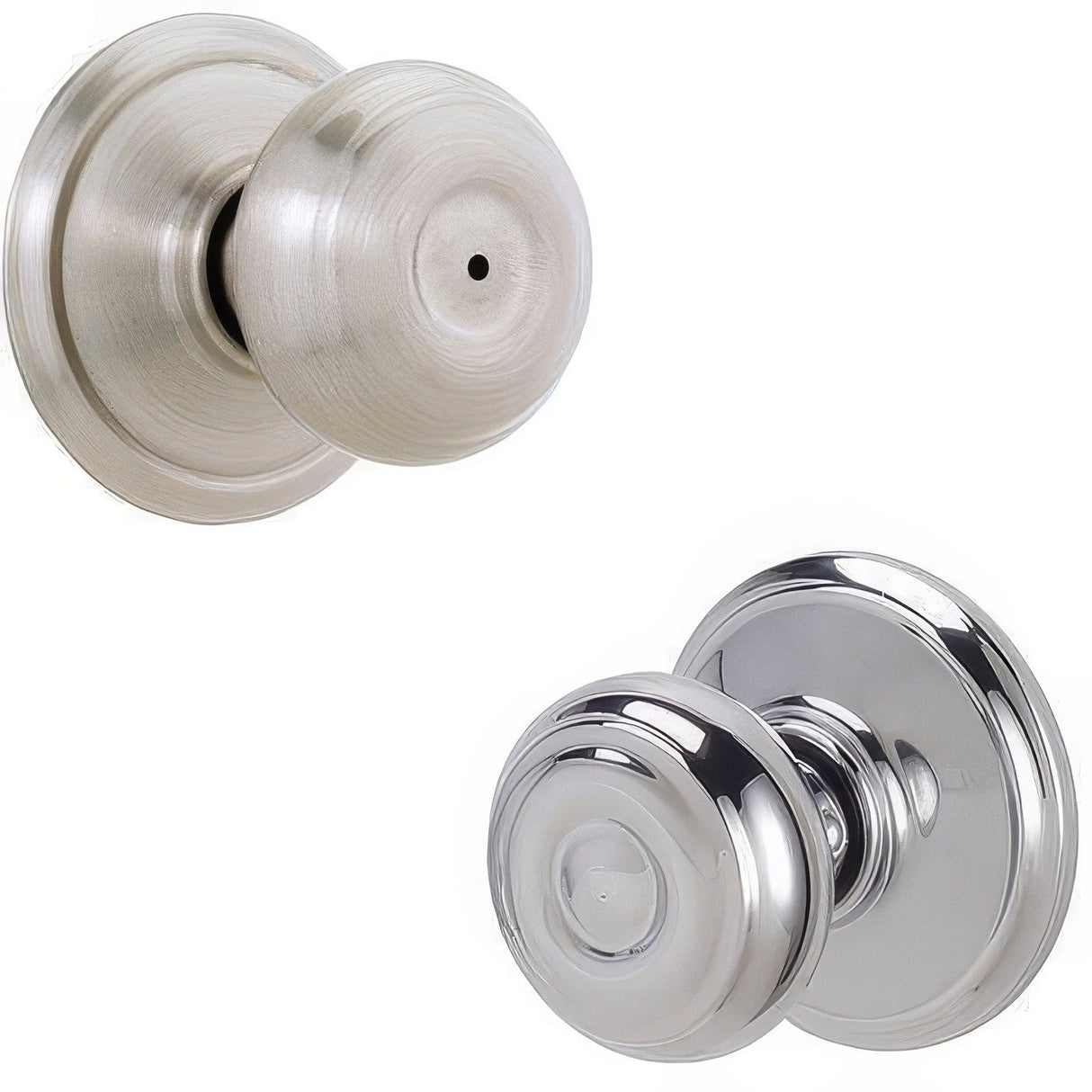 Schlage F40GEO619625 satin nickel x polished chrome privacy door knob