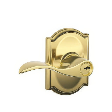Schlage F51AACC605CAM polished brass keyed entry door lever