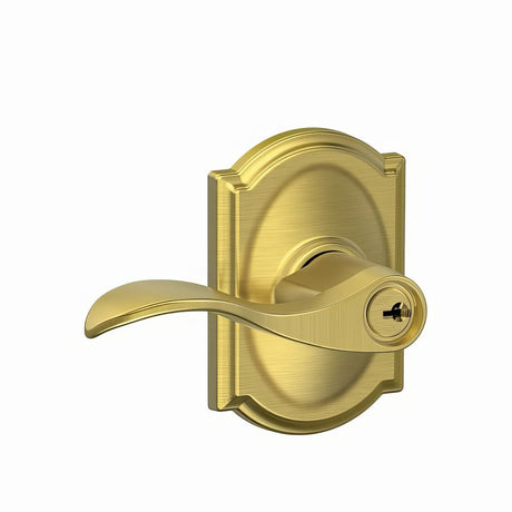 Schlage F51AACC608CAM satin brass keyed entry door lever