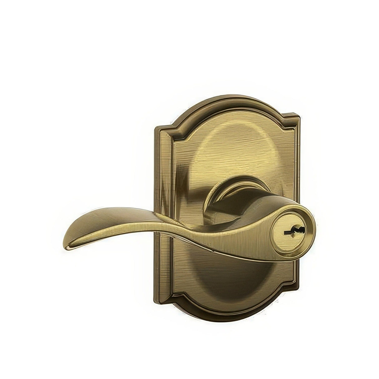 Schlage F51AACC609CAM antique brass keyed entry door lever