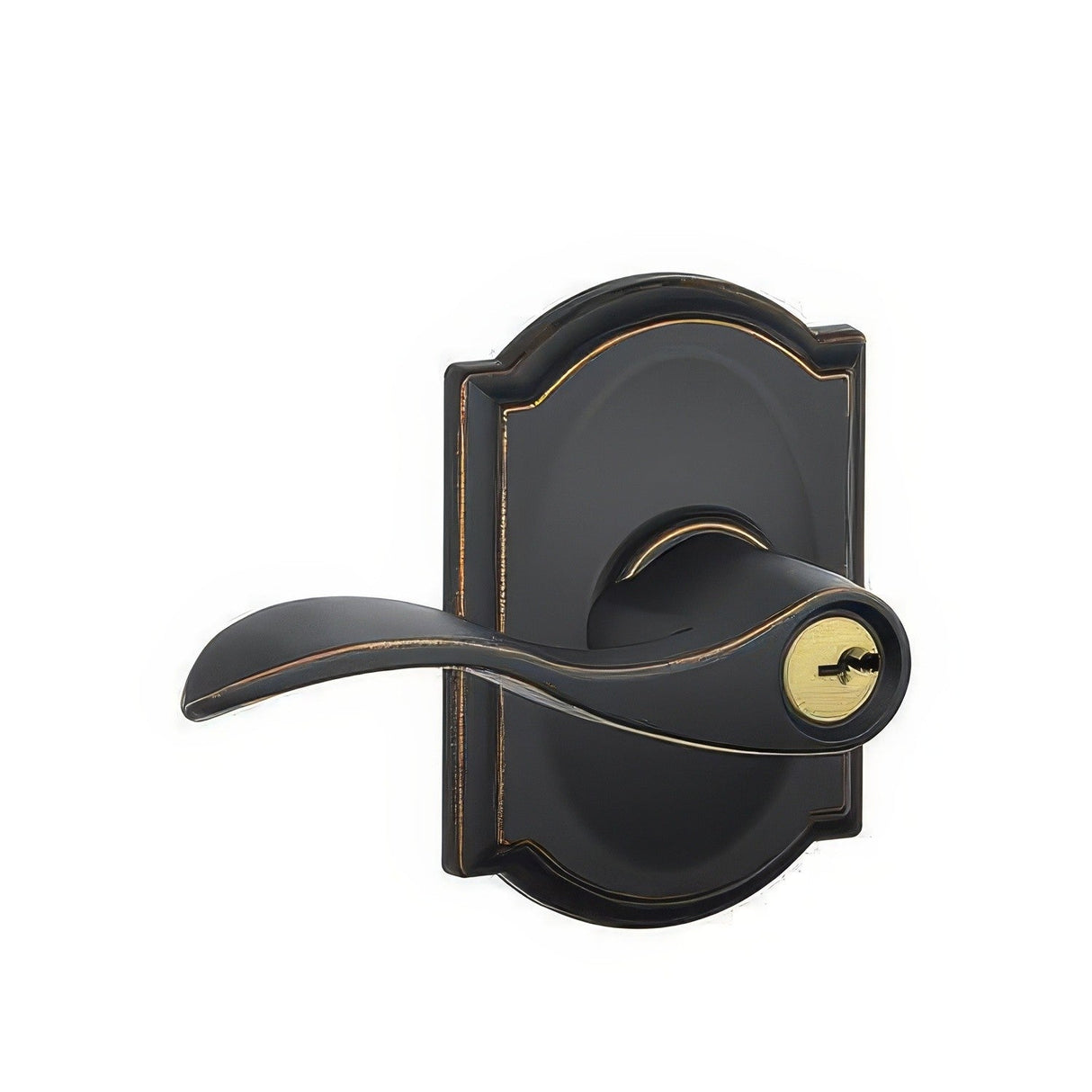 Schlage F51AACC716CAM aged bronze keyed entry door lever