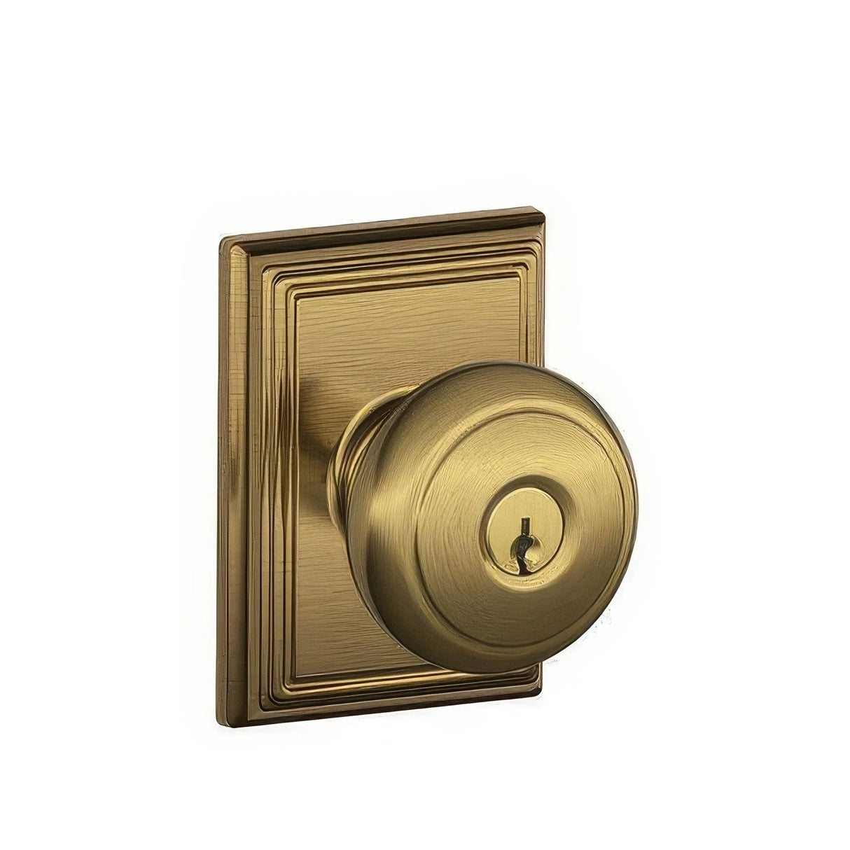 Schlage F51AAND609ADD antique brass keyed entry door knob