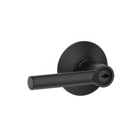Schlage F51ABRW622 matte black keyed entry door lever