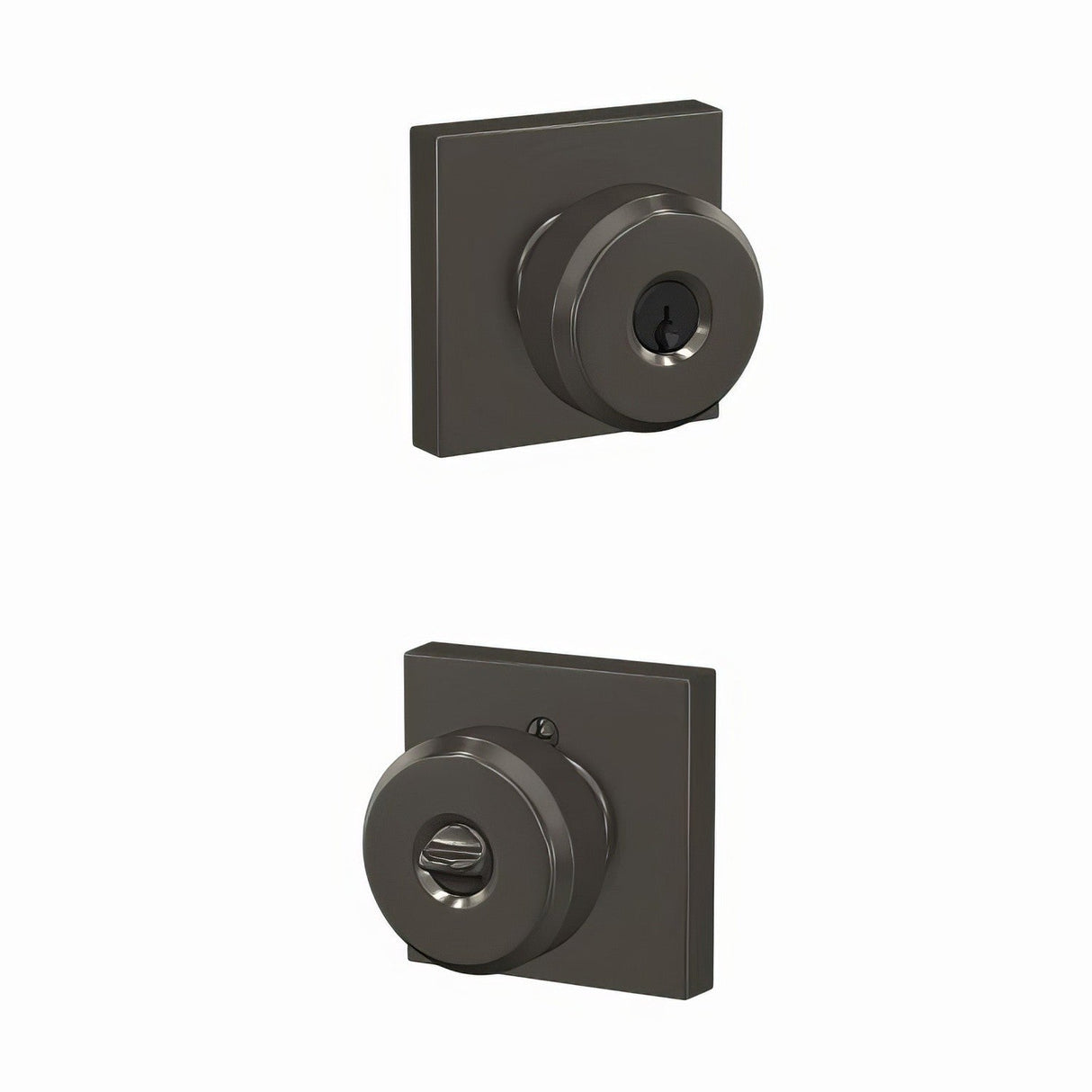 Schlage F51ABWE530COL black stainless keyed entry door knob