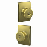 Schlage F51ABWE608CEN satin brass keyed entry door knob