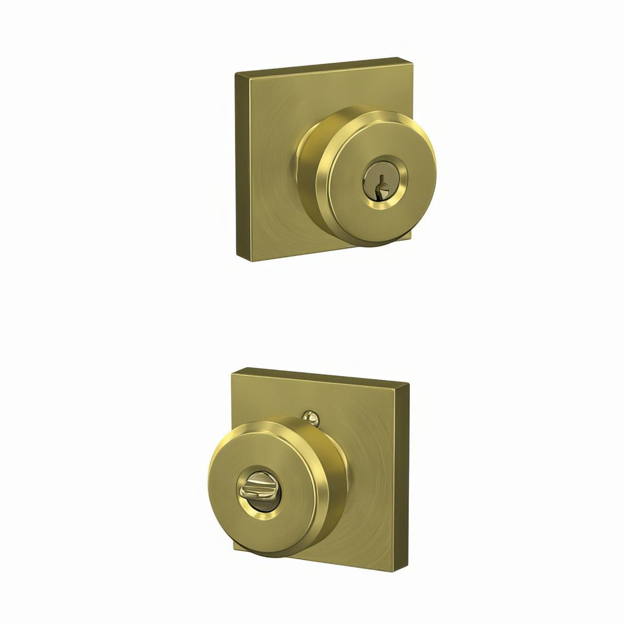 Schlage F51ABWE608COL satin brass keyed entry door knob