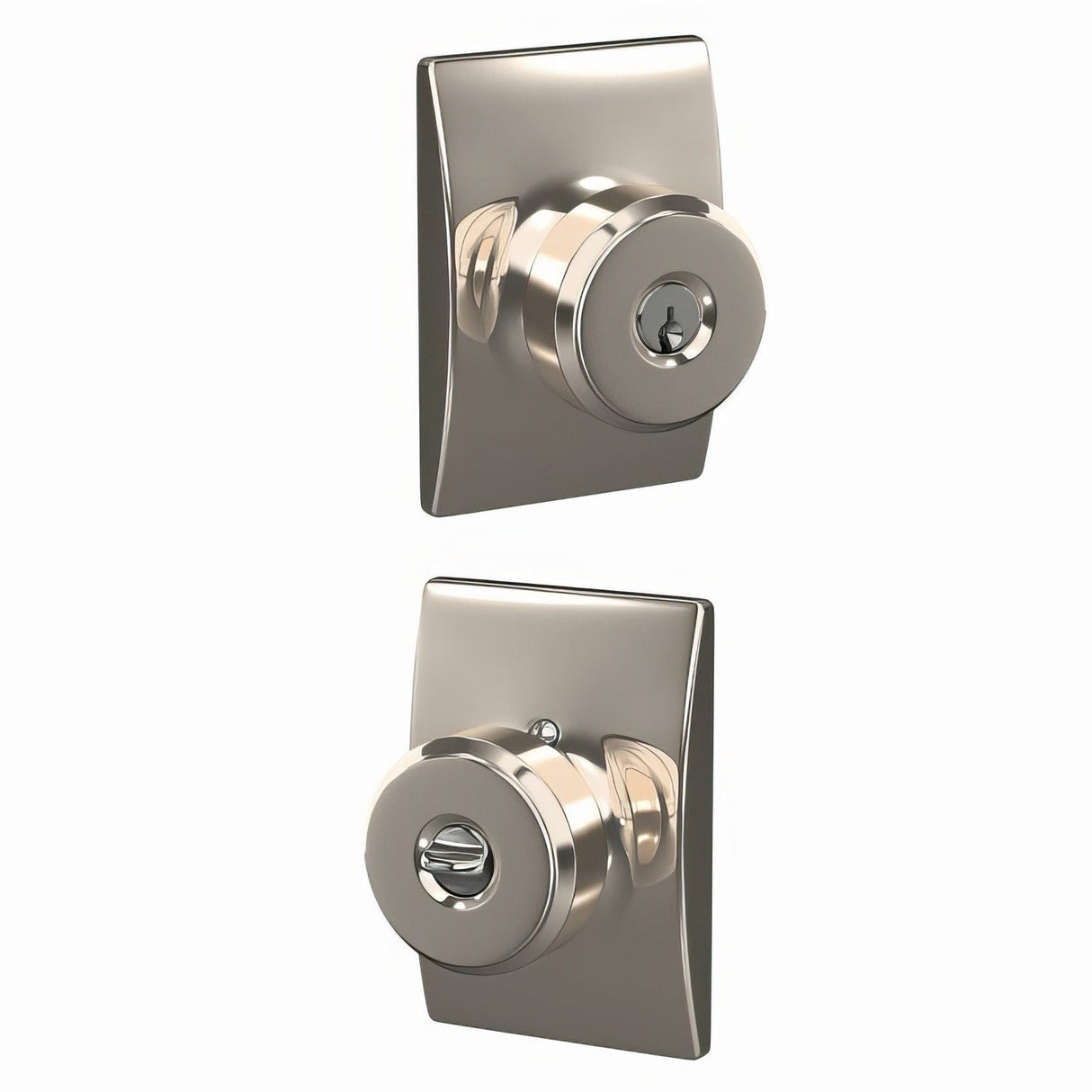 Schlage F51ABWE618CEN bright nickel keyed entry door knob