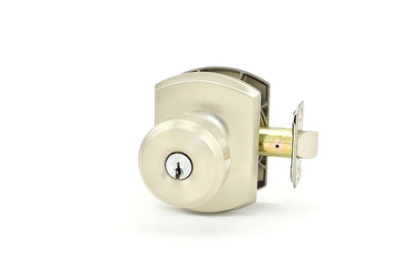 Schlage F51ABWE619GRW satin nickel keyed entry door knob