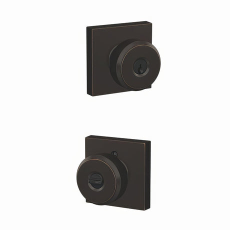 Schlage F51ABWE716COL aged bronze keyed entry door knob