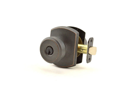 Schlage F51ABWE716GRW aged bronze keyed entry door knob
