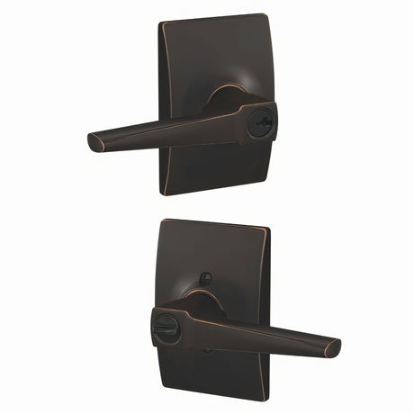 Schlage F51AELR716CEN aged bronze keyed entry door lever