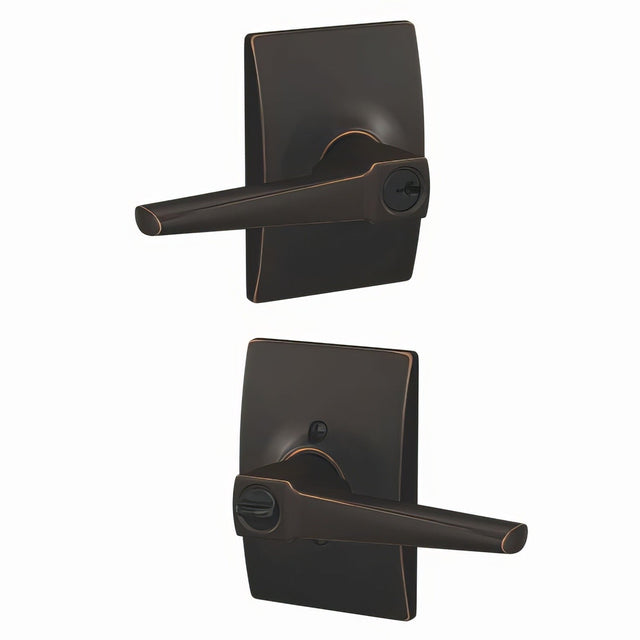Schlage F51AELR716CEN aged bronze keyed entry door lever