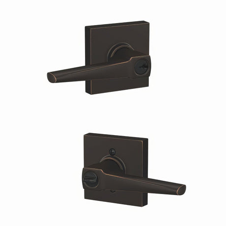 Schlage F51AELR716COL aged bronze keyed entry door lever
