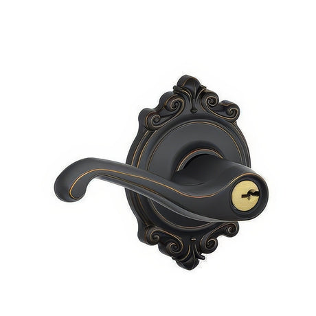 Schlage F51AFLA716BRK aged bronze keyed entry door lever