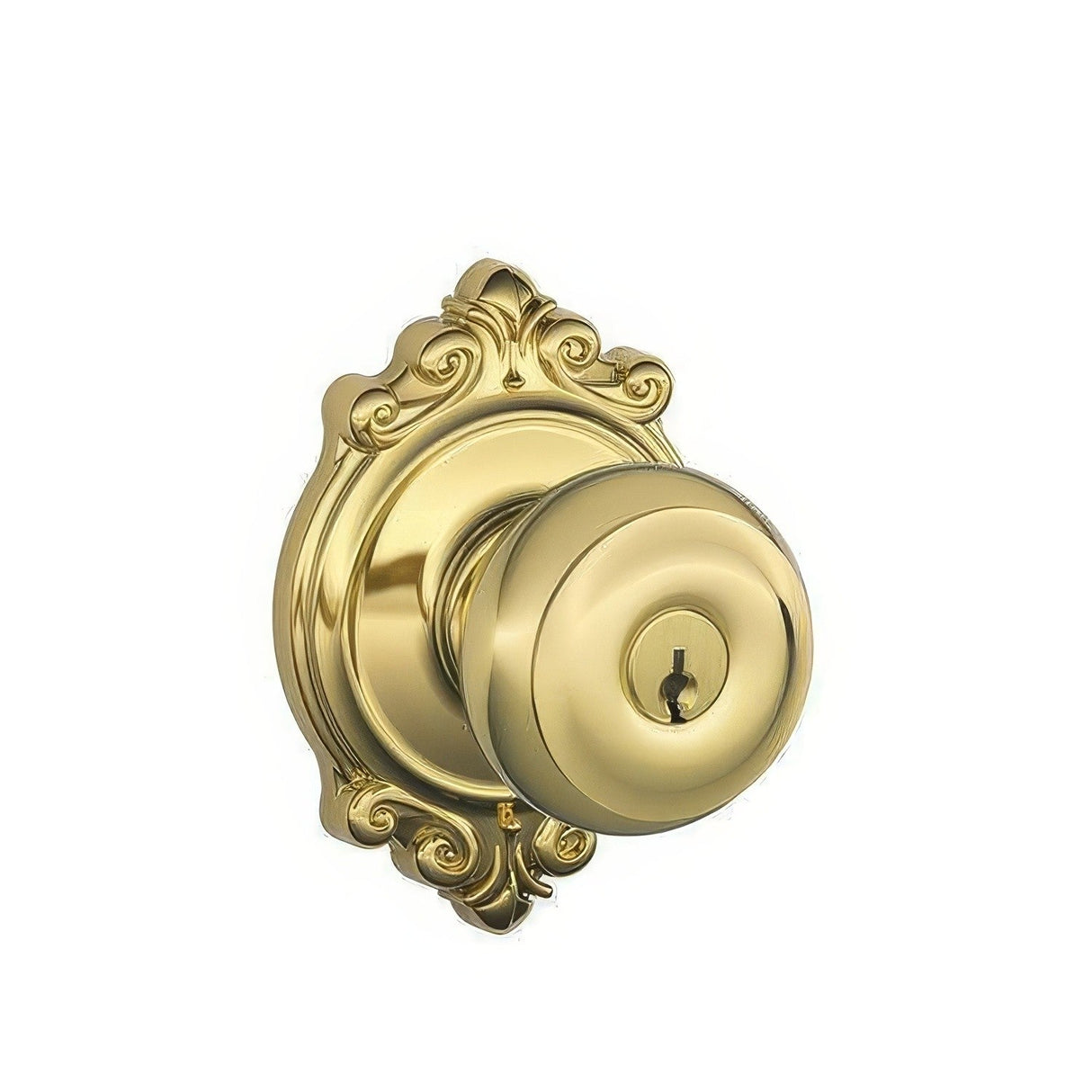 Schlage F51AGEO605BRK polished brass keyed entry door knob