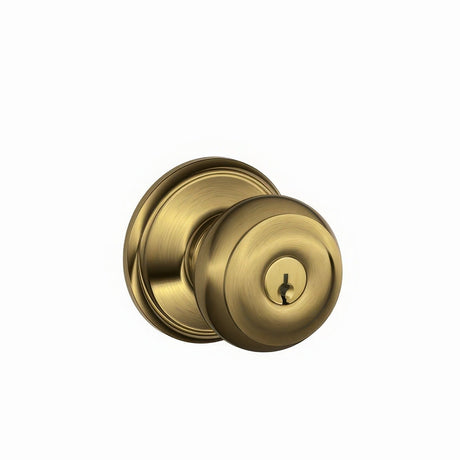 Schlage F51AGEO609 antique brass keyed entry door knob