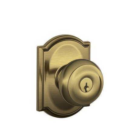 Schlage F51AGEO609CAM antique brass keyed entry door knob