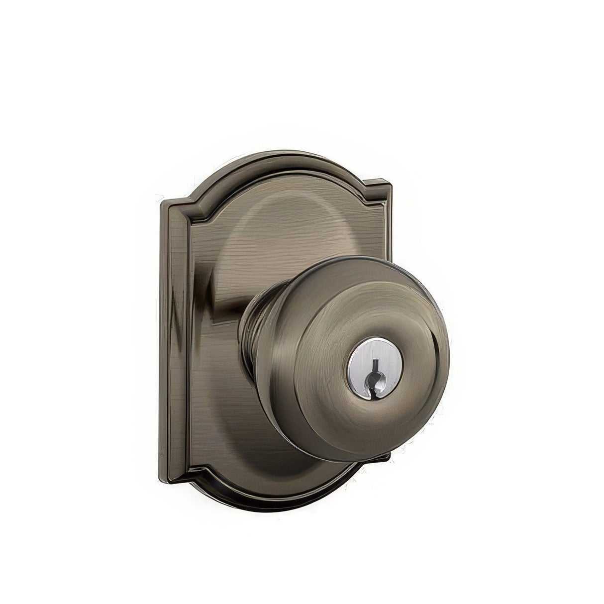 Schlage F51AGEO620CAM antique pewter keyed entry door knob