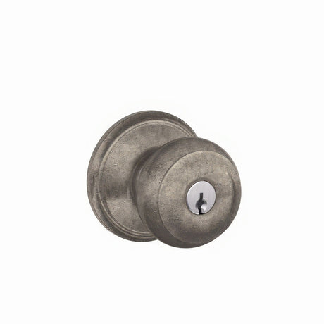 Schlage F51AGEO621 distressed nickel keyed entry door knob