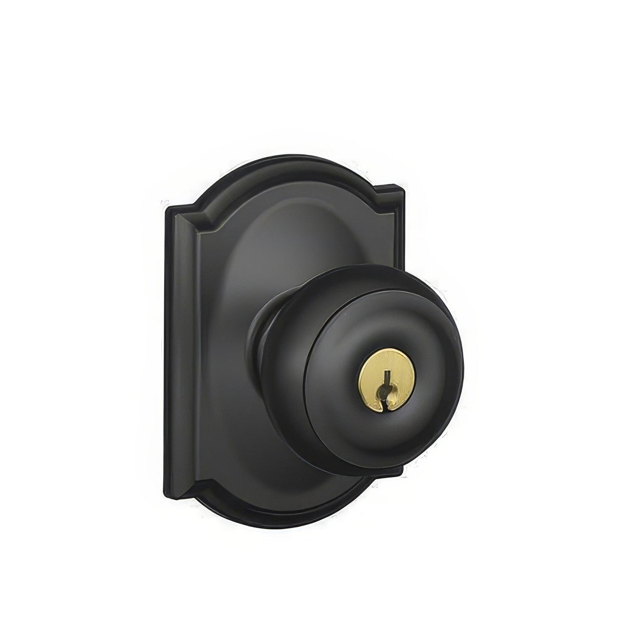 Schlage F51AGEO622CAM matte black keyed entry door knob