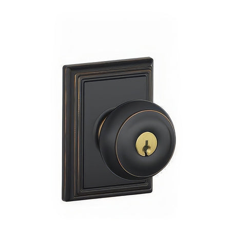 Schlage F51AGEO716ADD aged bronze keyed entry door knob